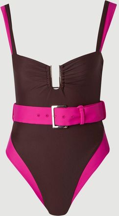 Karen Millen Womens Contrast Trim High Cut Swimsuit - Chocolate Nylon - Size X-Small