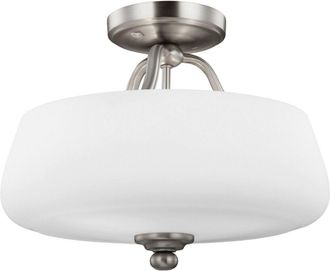 Loops 3 Bulb Semi Flush Light Opal Etched Glass Shade Satin Nickel LED E27 60W