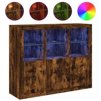 Berkfield Home Sideboards with LED Lights 3 pcs Smoked Oak Engineered Wood in Brown
