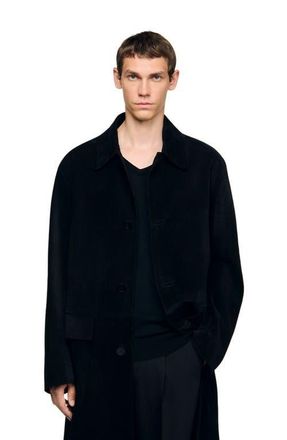Sandro Oversized coat with wing collar in Black at Nordstrom, Size Medium