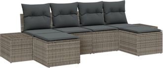 vidaXL Garden Sofa Set with Cushion 6 pcs Grey Poly rattan Vidaxl