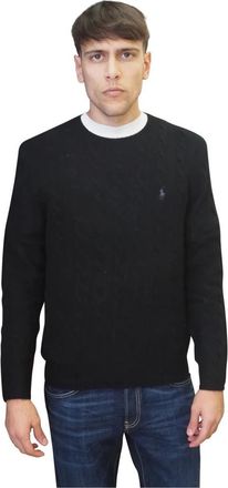 Ralph Lauren Truien & Vesten, Heren, Zwart, S, Wol, Kabel Gebreide Trui met Ronde Hals