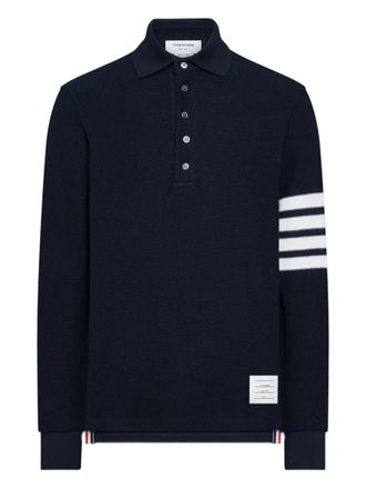 Thom Browne 4-Bar textured-pique long-sleeved polo shirt - men - Fabric - 00 - Blue