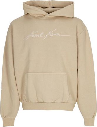 Karl Kani Autograph Heavy Hoodie met Voorzak - Heren - Hoodies - Beige - L - Katoen - Hoodies & sweatvesten