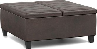 Simpli Home Ellis 36In Contemporary Square Coffee Table Storage Ottoman