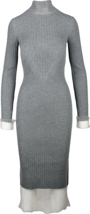 Sportmax Lange Gebreide Jurk met Tule Details - Dames - Kleedjes - Grijs - XS - Tule - Kleedjes