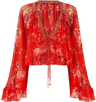 Camilla Crop Ruffle Top - Dames - Blouses - Rood - M - Overhemden