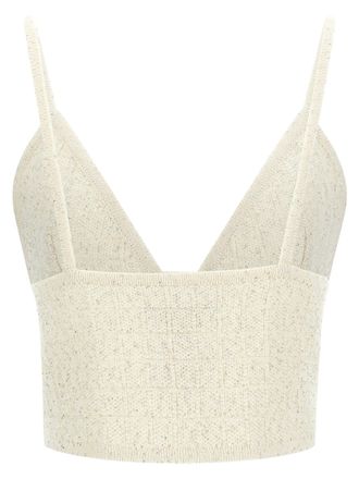 Alessandra Rich Micro-Sequin Knit Tank Top - Cream