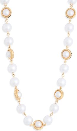 Nordstrom Rack Faux Pearl Station Long Necklace in White- Gold at Nordstrom Rack
