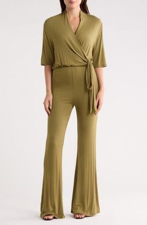 Go Couture Short Sleeve Faux Wrap Jumpsuit in Olive Moss at Nordstrom Rack, Size X-Large
