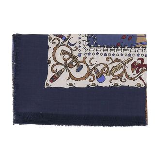 Ferragamo Pa&ntilde;uelo de seda y lana con dise&ntilde;o estampado - Accessories - Mujer - Azul - ONE SIZE