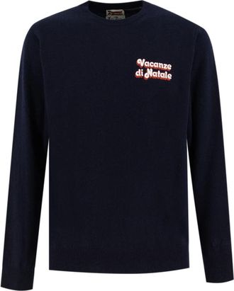MC2 Saint Barth Geribbelde Trui met Geborduurd Logo - Heren - Ronde hals truien - Blauw - L - Wol - Truien & Vesten