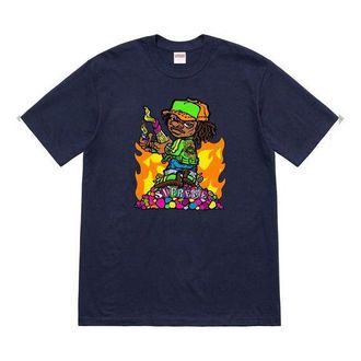 SUPREME SS19 Molotov Kids Tee Navy Little Boy Short Sleeve Unisex Navy Blue SUP-SS19-717