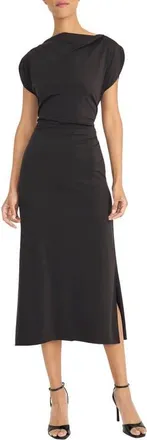 Maggy London Gathered Midi Dress in Black at Nordstrom, Size 16