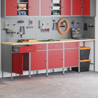 vidaXL Mobile da lavoro 5 pcs Rosso 255 x 55 x 85 cm Legno multistrato vidaXL