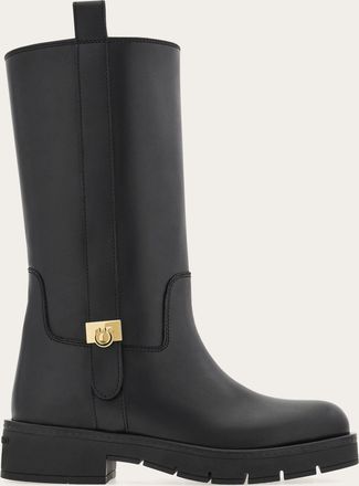 Ferragamo Donna Stivale biker fibbia Hug Nero Taglia 35.5