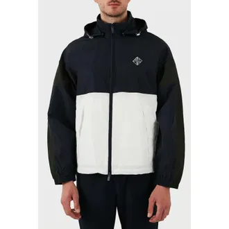 A|X Armani Exchange Mens Navy / Off-White Color Block Windbreaker Jacket With Zip, Size X-Large