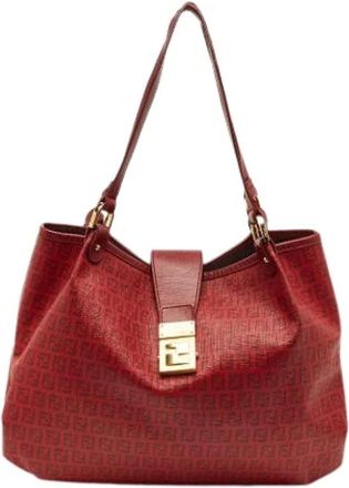 Fendi Pre-owned Shoulder Bags, female, Red, Size: ONE SIZE Pre-owned Coated Canvas Shoulder Bag