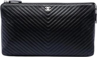 Chanel Pre-owned Quilted Leather Clutch - Dames - Vintage Clutch - Zwart - ONE Size - Leer - Vintage
