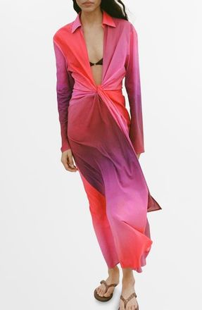 Mango Tie Dye Long Sleeve Cover-Up Maxi Dress in Pink at Nordstrom, Size 6