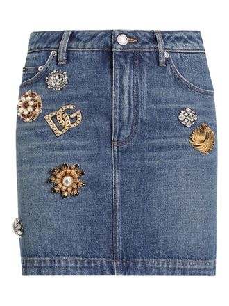 Dolce & Gabbana embellished denim mini skirt - Blue