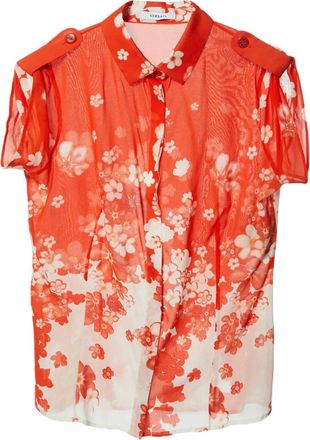 Versace floral-print stretch-silk shirt - Orange
