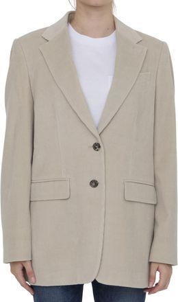 Max Mara Beige Textured Notched Lapel Blazer