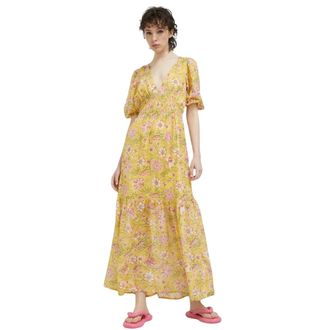Billabong Maxi-jurk met smockwerk en bloemenprint - Dames - Jurken - Geel - Maat: S Poliester