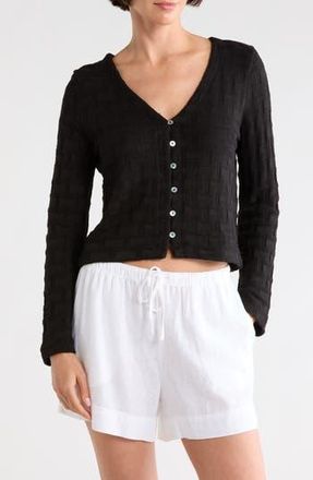 Madewell Basket Weave Knit Bell-Sleeve Button-Up Shirt in Jet Black at Nordstrom Rack, Size X-Small