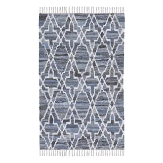 Beliani Beliani - Alfombra De Yute Azul 140 X 200 Cm Patr&oacute;n De Cuadrifolio Hecha A Mano Tr&eacute;bol Estilo Oriental Marroqu&iacute; Adiyaman