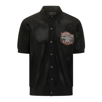 Amiri Polo Shirts, male, Black, Size: M Chateau Crochet Oversized Shirt