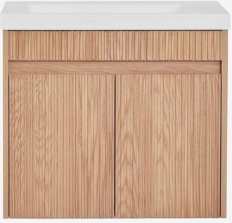 Sklum Conjunto De Mueble De Ba&ntilde;o Suspendido En Madera Con Lavabo Integrado Narek Sklum