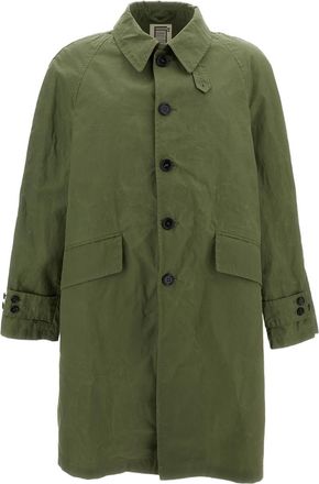 L'Impermeabile Mid-Length Green Coat with Classic Collar