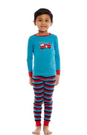 Leveret Kids Cotton Two-Piece Printed Pajamas, Vehicles & Machines in Fire Truck With Stripes at Nordstrom, Size 12