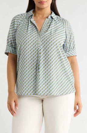 Max Studio Puff Sleeve Top in Cream/Blue Daisy Loops at Nordstrom Rack, Size 3X