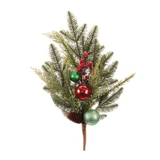 Melrose International Pine and Ball Ornament Spray (Set of 2) - Green, Red