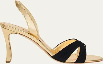 Manolo Blahnik 90mm Callydra Mixed Leather Slingback Sandals