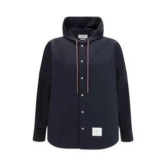 Thom Browne Light Jackets, male, Black, Size: XL Polyamide Sweatshirt with Ribbed Trims and Front Zip