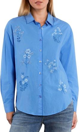 BILLY T Poetic Floral Embroidered Button-Up Shirt in Provence Blue at Nordstrom, Size X-Small