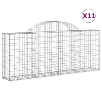 Berkfield Home Arched Gabion Baskets 11 pcs 200x30x80/100 cm Galvanised Iron in Silver