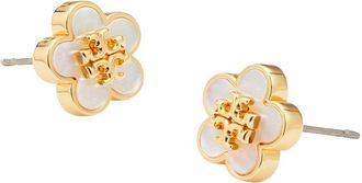 Tory Burch Womens Earrings Forget Me Not Mother-Of-Pearl Gold Metallic Brass