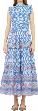 Oliphant Sleeveless Smocked Maxi Dress In Sierra Blue