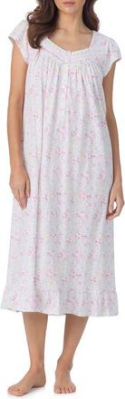 Eileen West Cap Sleeve Cotton Jersey Nightgown in White Multi at Nordstrom, Size Xx-Small