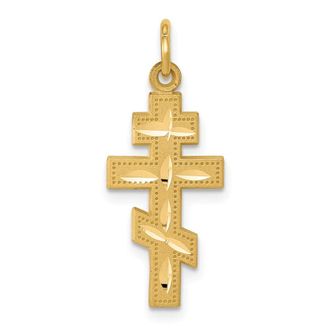 Diamond2Deal 10k Yellow Gold Solid Flat-Backed Eastern Orthodox Cross Pendant