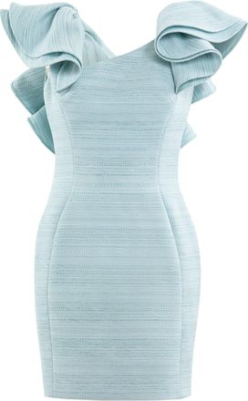 Saiid Kobeisy Sculptural Mini Dress with Ruffled Sleeves in Antigua Sand