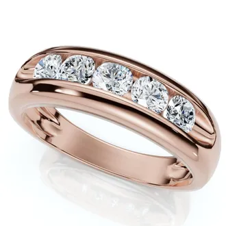 Pompeii3 3/4Ct Mens Diamond 5-Stone Wedding Ring Channel Set 10k Gold Lab Grown