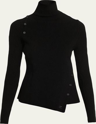 Courr&egrave;ges Buttoned Cutout Turtleneck Rib Sweater