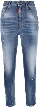 Dsquared2 paint-splatter skinny cropped jeans - women - Cotton/Spandex/Elastane/Cotton/Polyester/Polyester - 40 - Blue