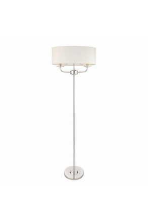 Netlighting Nixon 2 Light Floor Lamp Nickel Plate White Silk Effect Crystal Glass E14