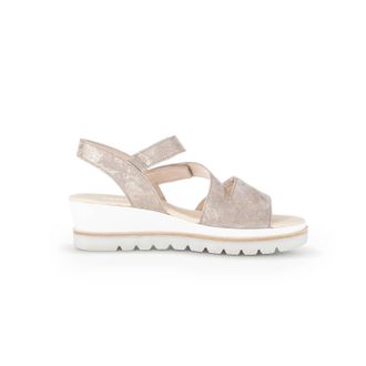 Gabor Womens Quarter Strap Wedge Velcro Sandals In Gold Titanium Metallic Sheen